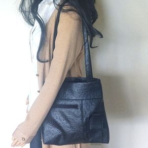 Faux Leather Ostrich Print Handbag